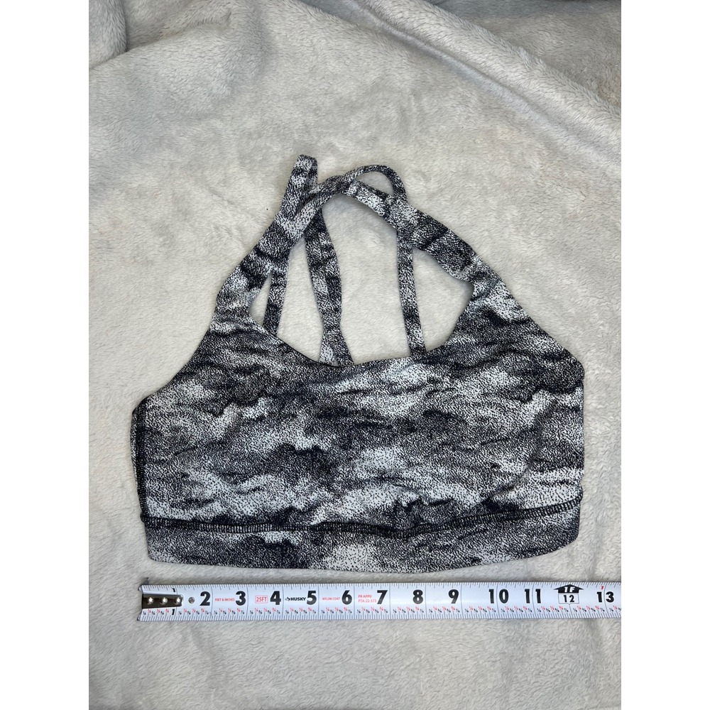 Lululemon Womens Sports Bra Strappy Racerback Black White Static Print Size 6